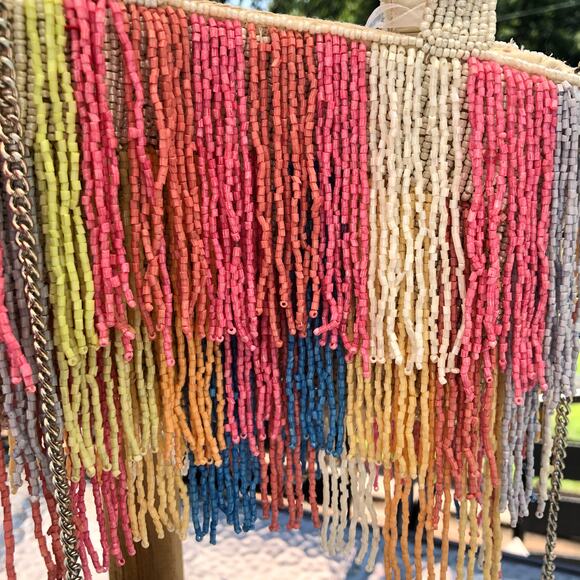 Beaded Multicolor Cream Fringe Bag Viral Beaded Statement Bag Marshall's NWT - Picture 4 of 6